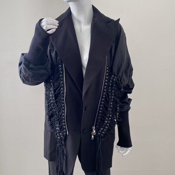 NWOT AKIRA Black Don Eyelet Oversized Blazer Bomber Jacket with Lace-up Details - Picture 5 of 12